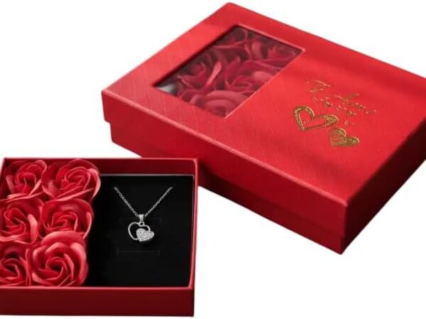 Caixa com Rosa e Colar Coração: presente feminino romântico e elegante para mãe, esposa, namorada ou amiga.