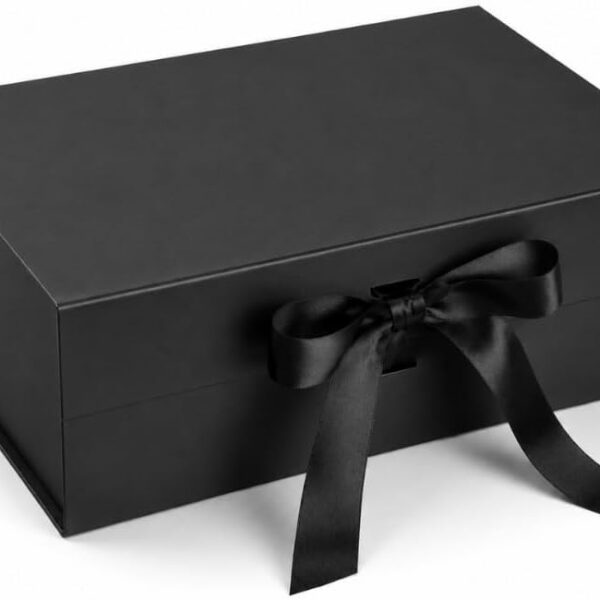 Caixa de Presente Grande Preta com Laço Luxo 33x25x12cm: elegante, resistente e pronta para valorizar seus presentes especiais.
