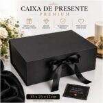 Caixa de Presente Grande Preta com Laço Luxo 33x25x12cm: elegante, resistente e pronta para valorizar seus presentes especiais. - Imagem 2