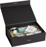 Caixa de Presente Premium Rígida com fecho magnético e fita, luxo reutilizável para presentes e eventos, preta, 24x17x10cm.
