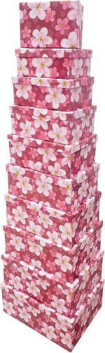 Caixa para Presente Cartonada VMP Kit 10 Unidades: papelão rígido premium, visual floral rosa e pronta para presentear com elegância.