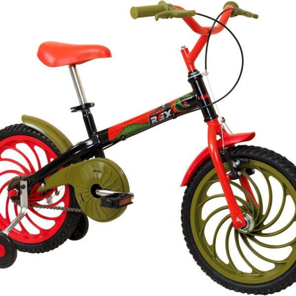 Caloi Bicicleta Infantil Power Rex Aro 16 Preta com rodinhas, segurança e ajuste fácil para crianças de 5 a 7 anos