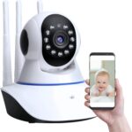 Câmera Babá Eletrônica 1080p Full HD WiFi 360° com visão noturna e áudio bidirecional para mais segurança.