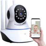 Câmera Babá Eletrônica 1080p Full HD WiFi 360° com visão noturna e áudio bidirecional para mais segurança.