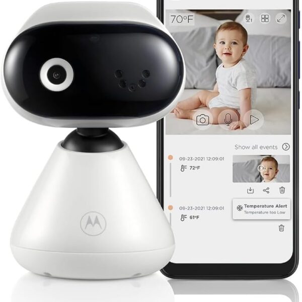 Câmera Babá Eletrônica Motorola HD PIP1000 com zoom digital, Wi‑Fi seguro e conversação bidirecional para monitorar seu bebê com praticidade.