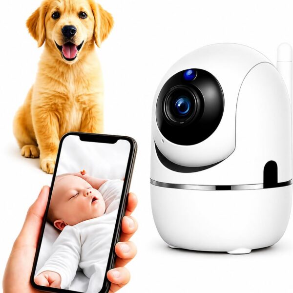 Câmera Babá Wi-Fi Full HD com visão noturna, alerta no celular e rotação 360° para segurança completa.