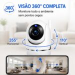 Câmera Babá Wi-Fi Full HD com visão noturna, alerta no celular e rotação 360° para segurança completa. - Imagem 2
