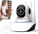 Câmera IP Azimark 360° HD WiFi com visão noturna e alerta de movimento para segurança residencial.