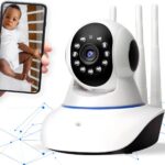 Câmera IP Azimark 360° HD WiFi com visão noturna e alerta de movimento para segurança residencial.