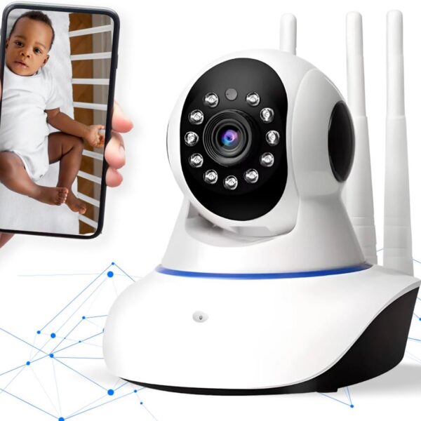 Câmera IP Azimark 360° HD WiFi com visão noturna e alerta de movimento para segurança residencial.