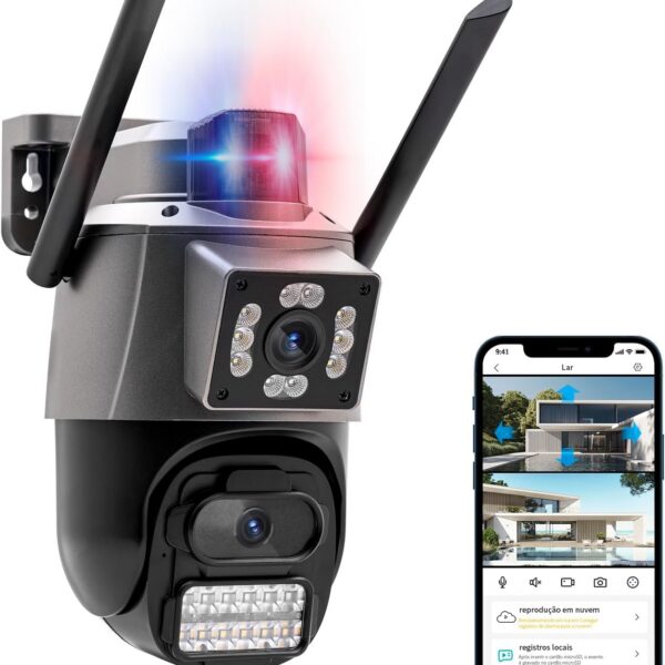 Câmera IP Externa WiFi 3MP com Visão Noturna, Dupla Lente e IP66 para Segurança 24h