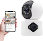 Câmera IP WiFi Interna 4MP: lente dupla, visão noturna, áudio bidirecional e detecção de pessoas e pets.