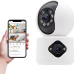 Câmera IP WiFi Interna 4MP: lente dupla, visão noturna, áudio bidirecional e detecção de pessoas e pets.