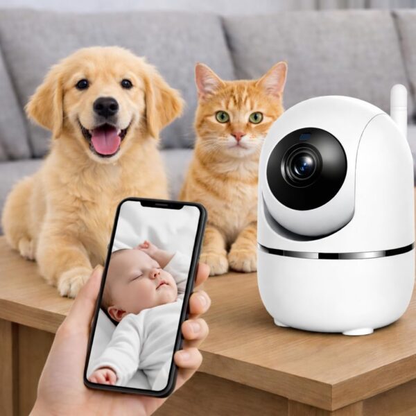 Câmera IP WiFi Premium 1080p com visão 360°, visão noturna e alerta de movimento para máxima segurança.