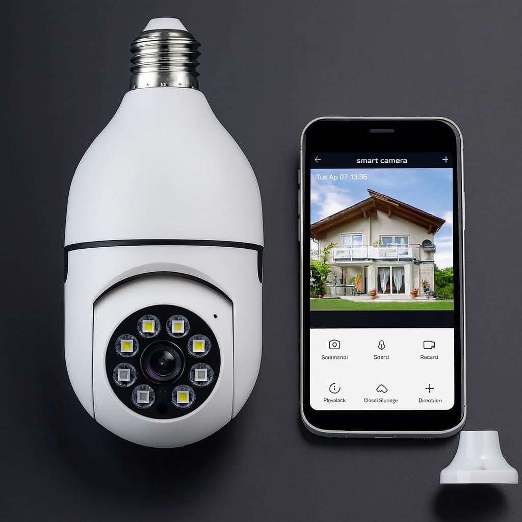Câmera Segurança IP Lâmpada WiFi Full HD 1080p com visão Câmera Segurança IP Lâmpada WiFi Full HD 1080p com visão 360° e áudio bidirecional para monitoramento completo
