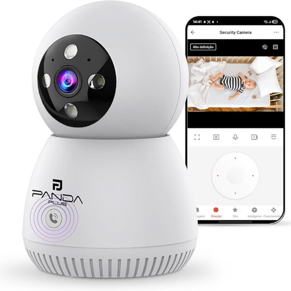 Câmera de Segurança Inteligente WiFi 3MP com giro 360, visão noturna e áudio bidirecional para monitoramento completo.