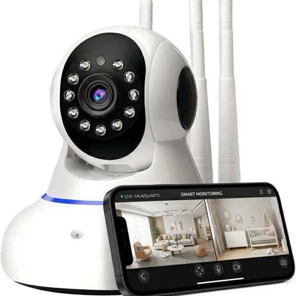 Câmera de Segurança Smart IP Wi-Fi HD 720p com visão noturna, áudio bidirecional e monitoramento por aplicativo para proteção completa do seu ambiente.
