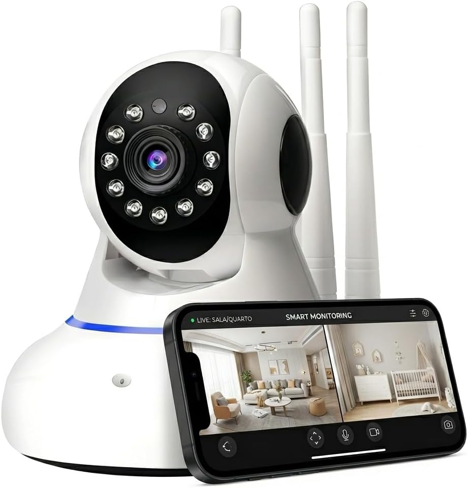 Câmera de Segurança Smart IP Wi-Fi HD 720p com visão Câmera de Segurança Smart IP Wi-Fi HD 720p com visão noturna, áudio bidirecional e monitoramento por aplicativo para proteção completa do seu ambiente.