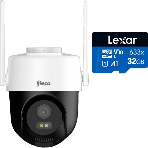 Câmera de Segurança Wi-Fi S38PT Ultra HD 4MPX com visão noturna, detecção de movimento e cartão Lexar 32GB para monitoramento completo.