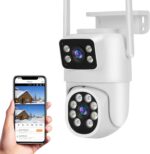 Câmera de Segurança WiFi 1080p 360° com visão noturna, áudio bidirecional e IP65 para proteção externa.