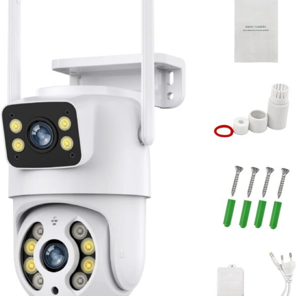 Câmera de Vigilância WiFi 6MP com dupla lente e visão noturna em cores para segurança residencial completa