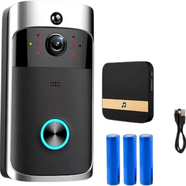 Campainha Inteligente com Câmera WiFi e Interfone Sem Fio com Visão Noturna e Receptor Inclusos