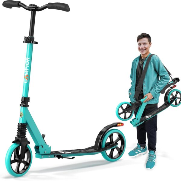 Campior Patinete dobrável com rodas grandes, 3 níveis de altura e suporte para crianças e adultos, até 109 kg