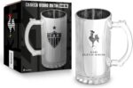 Caneca Chopp Galo 480ml licenciada, preta com detalhes prata, ideal para chopp e presente perfeito para torcedores.