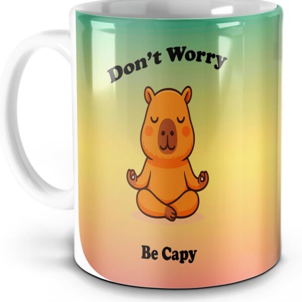 Caneca Don’t Worry Be Capy com capivara zen: presente criativo, fofo e resistente para relaxar com estilo.