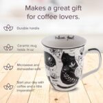 Caneca Karma Presentes 473 ml boho preta e branca com gato, ideal para café e chá, resistente e lavável - Imagem 2