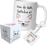 Caneca Mãe de Gato 325ml com caixinha e chaveiro: presente criativo, personalizado e premium para quem ama gatos.