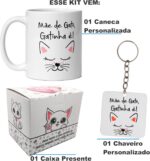 Caneca Mãe de Gato 325ml com caixinha e chaveiro: presente criativo, personalizado e premium para quem ama gatos. - Imagem 2