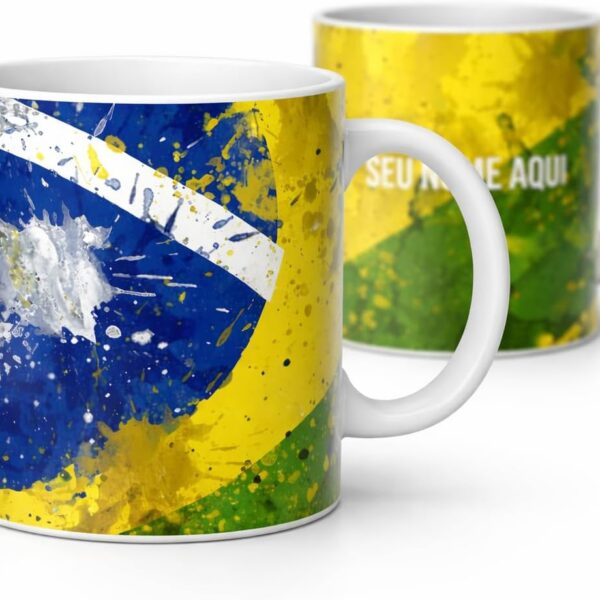 Caneca Personalizada Seleção Brasil 2026 com Nome: presente criativo em cerâmica premium 325ml para fãs de futebol