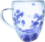 Caneca de Vidro Floral 350ml: resistente, elegante e ideal para café e chá.