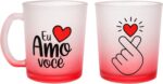 Caneca de Vidro Fosco 320ml com Frase Romântica: presente de casal durável, elegante e ideal para o dia a dia.
