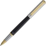 Caneta Crown Regent Rollerball Preta Luxo com estojo e capa de veludo, ideal para presente sofisticado e escrita confortável
