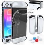 Capa HEYSTOP para Switch OLED com TPU, vidro temperado e 6 thumb grips: proteção completa e encaixe perfeito para comprar agora