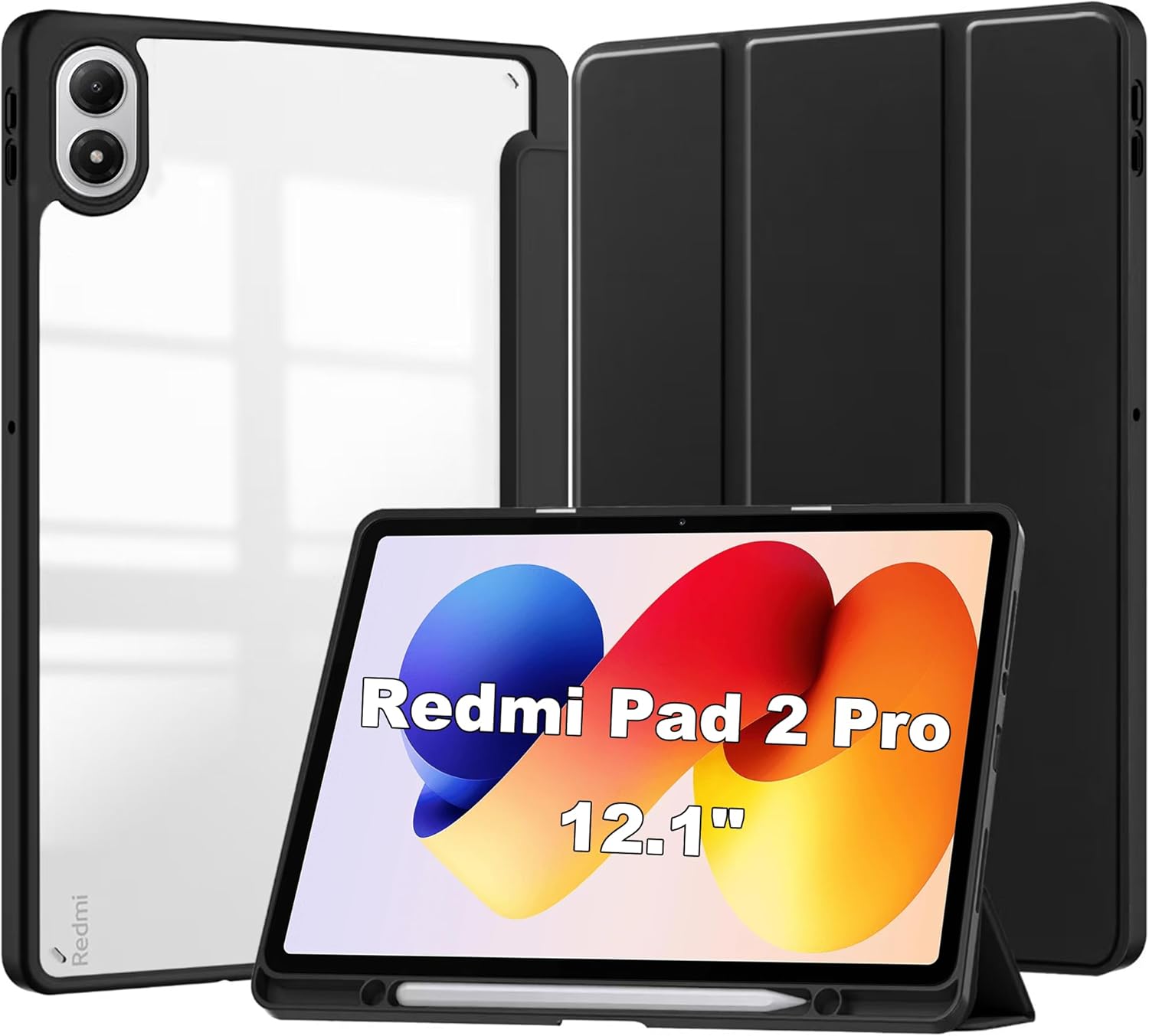 Capa Xiaomi Redmi Pad 2 Pro 12,1: proteção 3 vias, Capa Xiaomi Redmi Pad 2 Pro 12,1: proteção 3 vias, fecho magnético, traseira transparente, suporte e suspensão anti-impacto