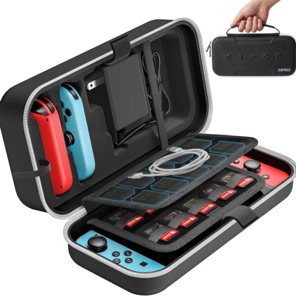 Capa de Transporte OIVO para Switch OLED: proteção rígida, compartimento para 20 jogos e praticidade para viagens.