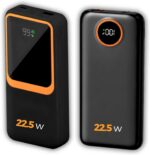 Carregador Portátil 20000mAh 22.5W: recarga ultrarrápida, visor LED e 2 saídas para Android e iOS.
