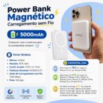 Carregador Portátil Magnético por Indução 5.000mAh – Power Bank Premium com Carregamento Rápido, Sem Fio, Compatível com iPhones MagSafe (XR, 11, 12, 13, 14, 15, 16 e Pro, Pro Max e Plus)