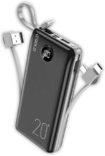 Carregador Portátil Turbo Power Bank 20000mah com 3 Cabos, Saída Universal, USB e Display Digital (Preto)