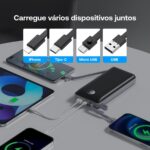 Carregador Portátil Turbo Power Bank 20000mah com 3 Cabos, Saída Universal, USB e Display Digital (Preto) - Imagem 2