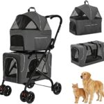 Carrinho Cansee duplo 3 em 1 para cães e gatos, dobrável, confortável e seguro para passeios e viagens