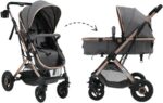 Carrinho Moisés Reversível Elysian Maxi Baby cinza, conforto e segurança desde o nascimento até 22kg.
