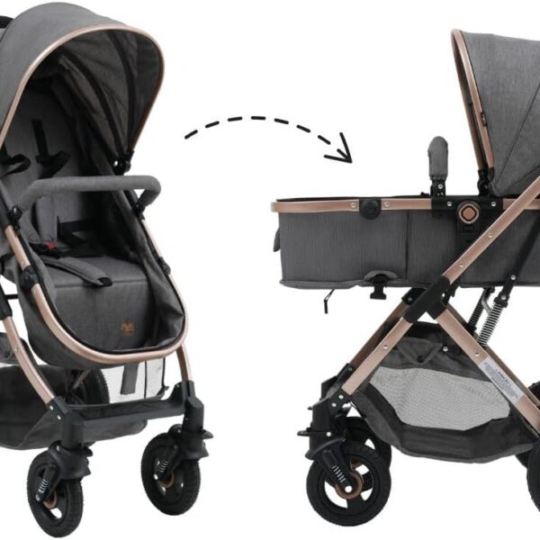 Carrinho Moisés Reversível Elysian Maxi Baby cinza, conforto e segurança desde o nascimento até 22kg.