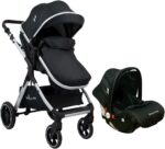 Carrinho Travel System Kansas Silver Preto: conforto desde o nascimento, fechamento compacto e rodas para todos os terrenos.