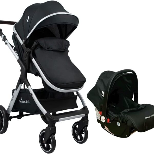 Carrinho Travel System Kansas Silver Preto: conforto desde o nascimento, fechamento compacto e rodas para todos os terrenos.