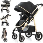Carrinho de Bebê 2 em 1 dobrável com cadeira ajustável e cesta removível, ideal para conforto e praticidade até 15kg.