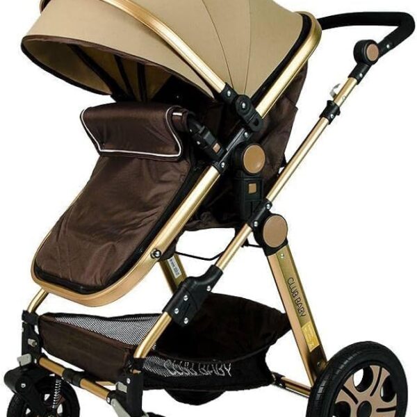 Carrinho de Bebê 4 Rodas Club Baby Marrom: segurança, conforto e praticidade para passeios diários com seu bebê.